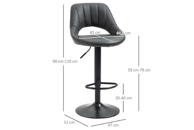 HOMCOM Adjustable Faux Leather Swivel Bar Stools – Modern Kitchen & Home Seating | Wowcher