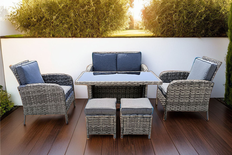 6-Seater Weather-Resistant Rattan Garden Dining Set with Glass Table | Wowcher 6-Seater Weather-Resistant Rattan Garden Dining Set with Glass Table | Wowcher