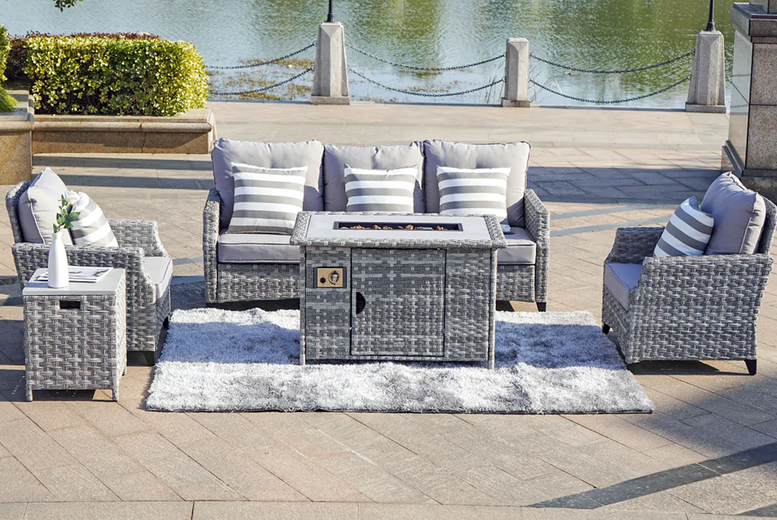 Five-Seater Rattan Firepit Furniture Set at LivingSocial