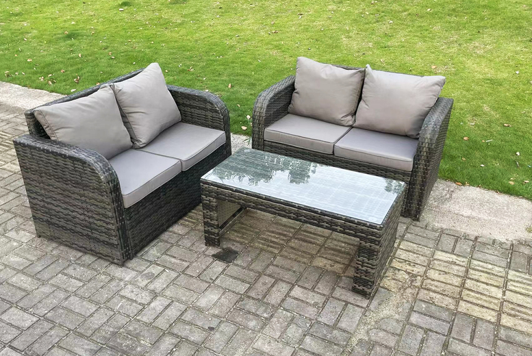 Weather-Resistant 4-Seater Rattan Reclining Sofa Set with Coffee Table | Wowcher Weather-Resistant 4-Seater Rattan Reclining Sofa Set with Coffee Table | Wowcher