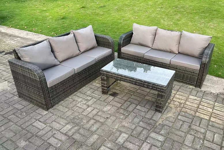 Weather-Resistant 6-Seater Rattan Garden Sofa Set with Coffee Table | Wowcher Weather-Resistant 6-Seater Rattan Garden Sofa Set with Coffee Table | Wowcher