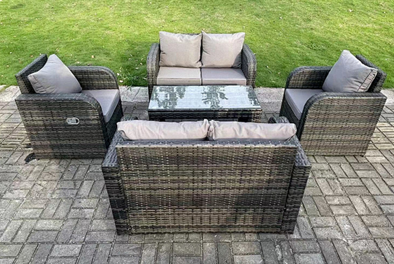 7 Seater Dark Grey PE Wicker Rattan Garden Dining Set | Wowcher