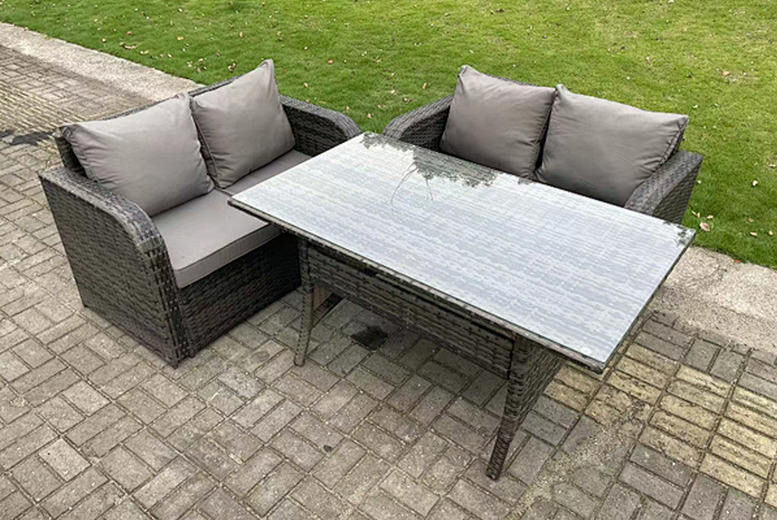 4 Seater Dark Grey Rattan Dining Set with Tempered Glass Table | Wowcher 4 Seater Dark Grey Rattan Dining Set with Tempered Glass Table | Wowcher