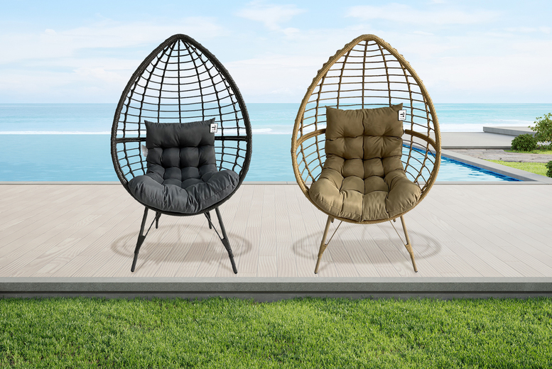 Teardrop Rattan Egg Chair with Cushion – Weather-Resistant & Stylish | Wowcher Teardrop Rattan Egg Chair with Cushion – Weather-Resistant & Stylish | Wowcher