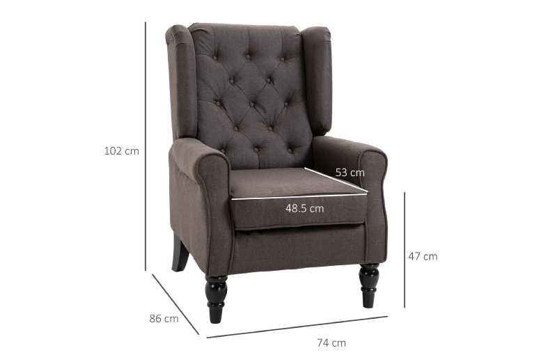 HOMCOM Classic Retro Wingback Chair in Brown | Wowcher