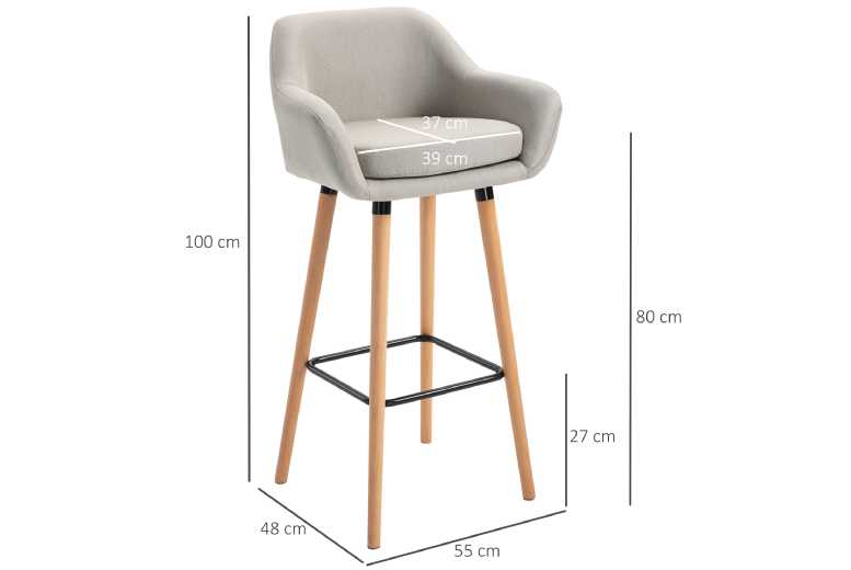HOMCOM Linen Upholstered Bar Stools – Pair, Wooden Legs, 120kg Capacity, Modern Kitchen & Dining Seating | Wowcher HOMCOM Linen Upholstered Bar Stools – Pair, Wooden Legs, 120kg Capacity, Modern Kitchen & Dining Seating | Wowcher