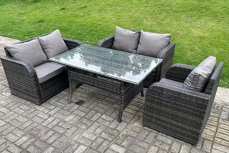 5-Seater Reclining Rattan Garden Dining Set – Dark Grey | Wowcher 5-Seater Reclining Rattan Garden Dining Set – Dark Grey | Wowcher