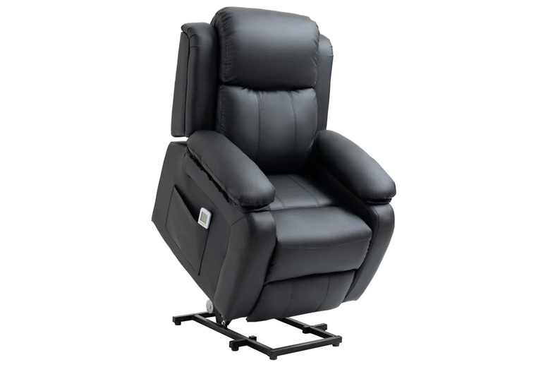 HOMCOM Black Faux Leather Reclining Power Lift Sofa Chair – 1-Seater, Massage, Modern Recliner | Wowcher