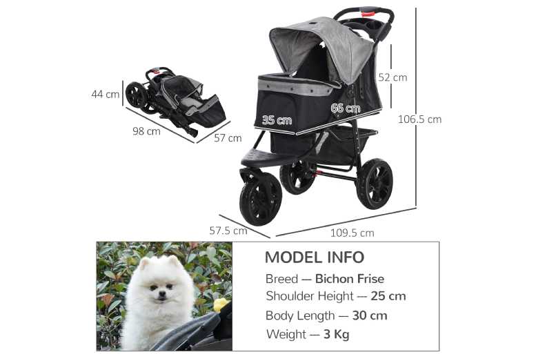 PawHut Deluxe 3-Wheel Dog Stroller – All-Terrain Pram for Small Breeds, Foldable, Safety Leash | Wowcher