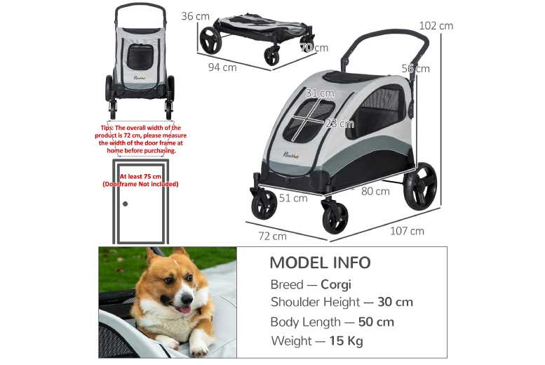 PawHut Premium Pet Stroller with Four Wheels & Secure Leash PawHut Premium Pet Stroller with Four Wheels & Secure Leash