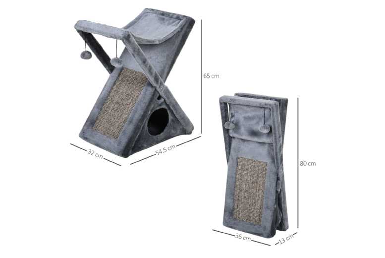 PawHut Deluxe Grey 2-Tier Cat Tree with Scratching Post | Wowcher