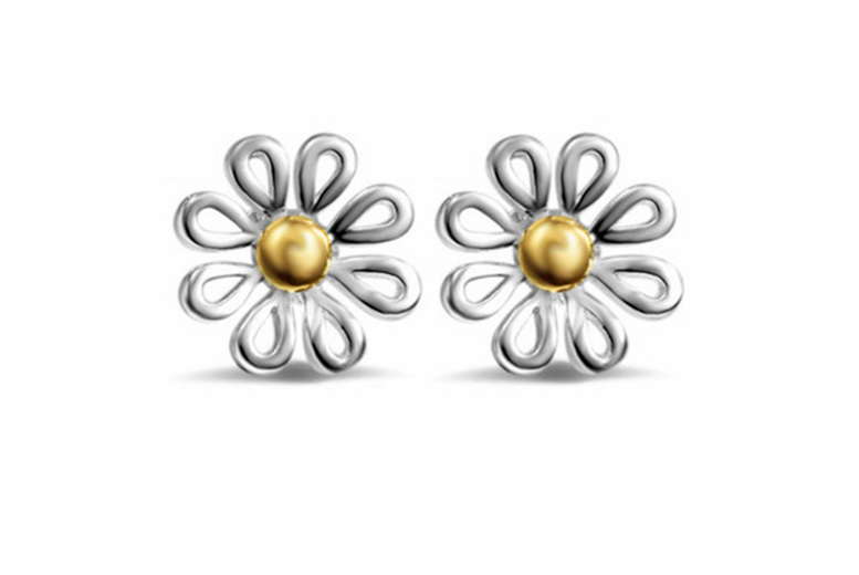 Daisy Stud Earrings – Sterling Silver with Gold Centre | Wowcher