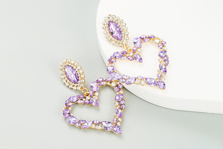 Sparkling Heart Rhinestone Stud Earrings – Alloy, Butterfly Backs, Four Colours | Wowcher