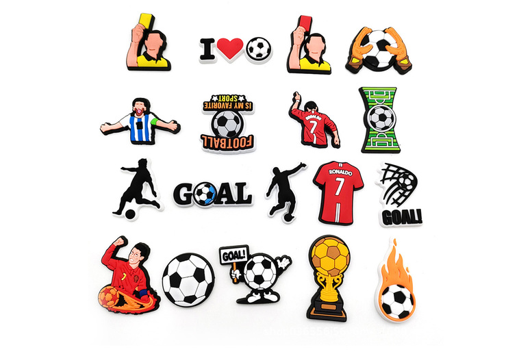 Unisex Black 18 Piece Football Shoe Charms Set – Durable PVC Accessories for Summer Footwear | Wowcher