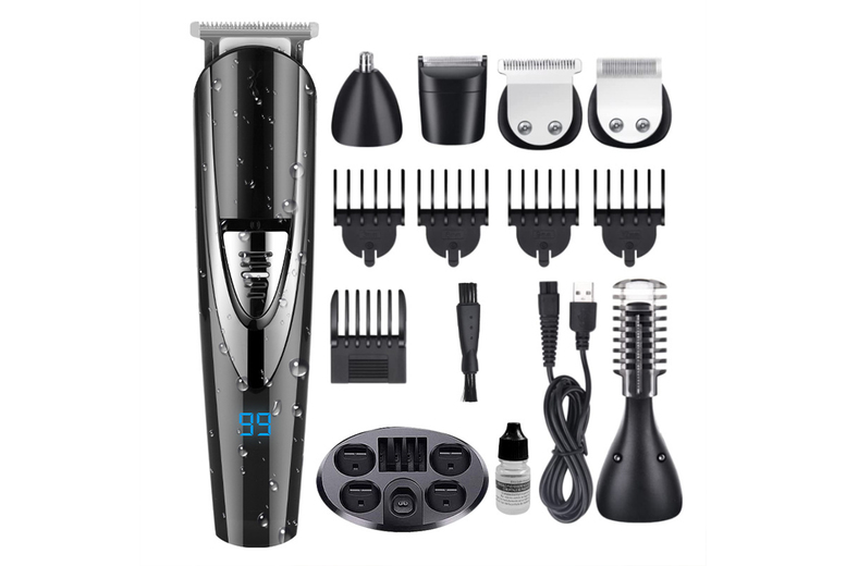 Men’s 5-in-1 Electric Beard Trimmer & Waterproof Shaving Kit – Cordless, LED Display | Wowcher