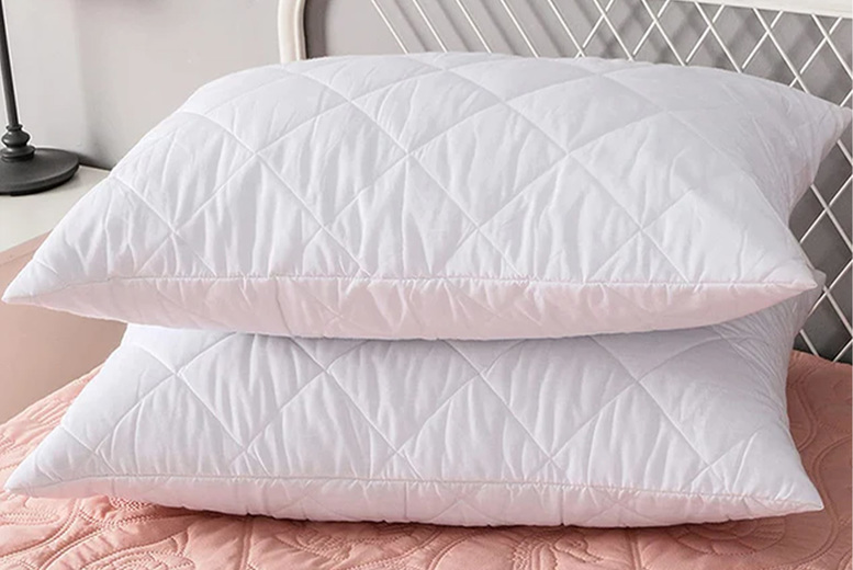 Premium Quilted Hollow Fibre Pillows – Hypoallergenic, Breathable, Standard Size – Packs of 2 or 4 | Wowcher