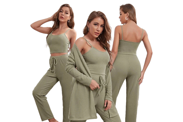 Black Women’s Lightweight Waffle Knit Summer Loungewear Set – 3-Piece, Breathable, Versatile | Wowcher Black Women’s Lightweight Waffle Knit Summer Loungewear Set – 3-Piece, Breathable, Versatile | Wowcher