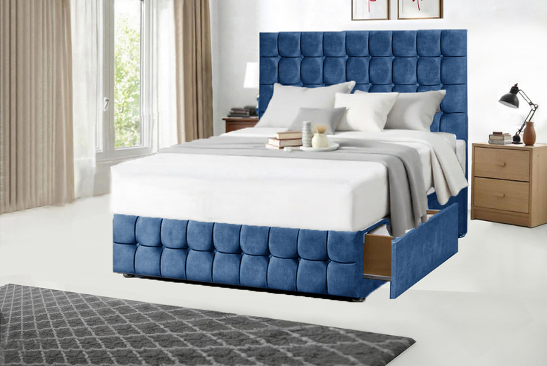 Barcelona Blue Velvet Divan Bed with Storage | Wowcher Barcelona Blue Velvet Divan Bed with Storage | Wowcher