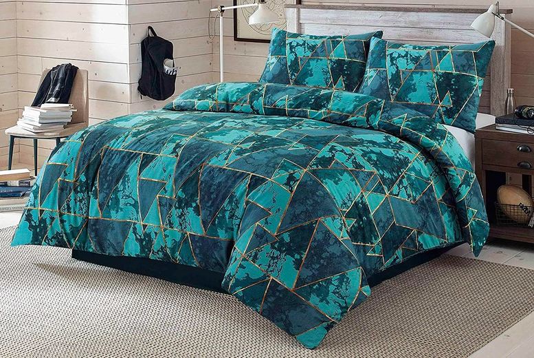 Reversible Geometric Duvet Cover Set - Soft Polycotton, Machine Washable, Modern Design, 4 Sizes | Wowcher