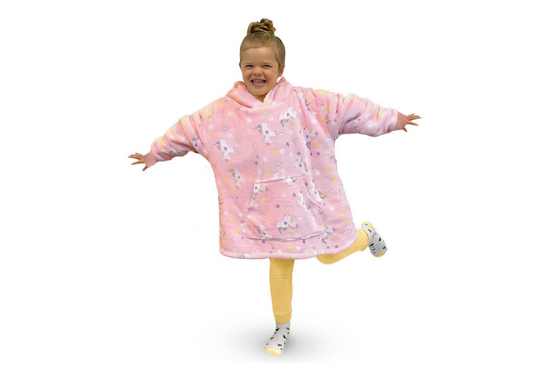 Kids’ Oversized Fleece Hoodie Blanket – Sherpa Lined, Unisex, Fun Prints, Machine Washable | Wowcher