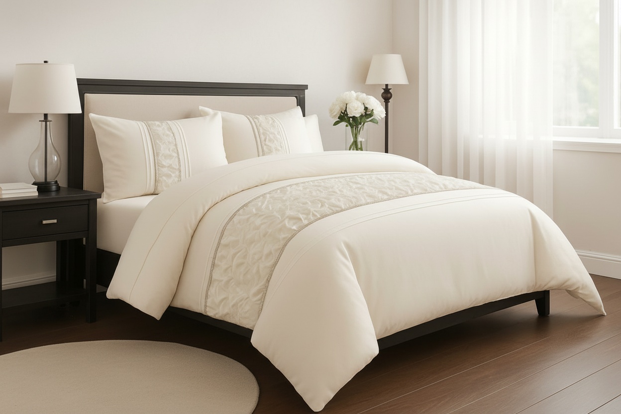 Luxury Embellished Diamond Ruffle Lace Bedding Set - Soft & Durable Polycotton | Wowcher