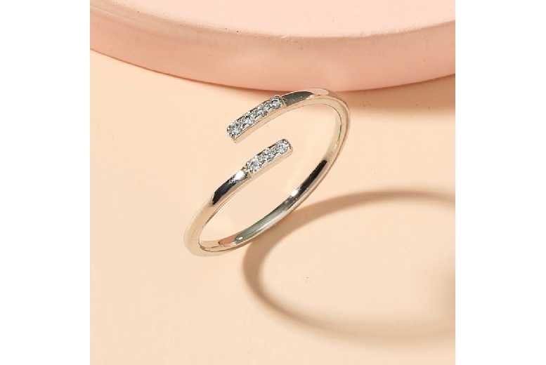 Sterling Silver-Tone Crystal Statement Ring for Women – Modern Stackable Band | Wowcher
