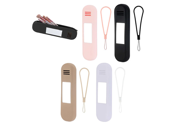 Portable Silicone Makeup Brush Case with Mirror – Travel-Ready, Easy-Clean, 4 Colour Options | Wowcher