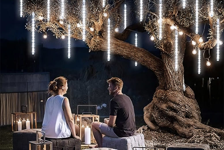 Solar LED Meteor Shower Lights – Blue, Weatherproof Outdoor String, Solar Powered | Wowcher