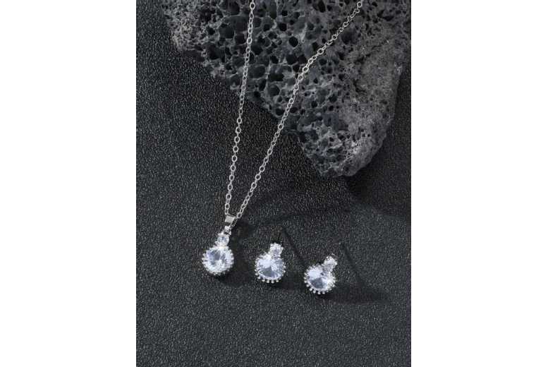 Dazzling Round Crystal Jewelry Set – Silver-Tone 2-Piece Gift Set for Women | Wowcher