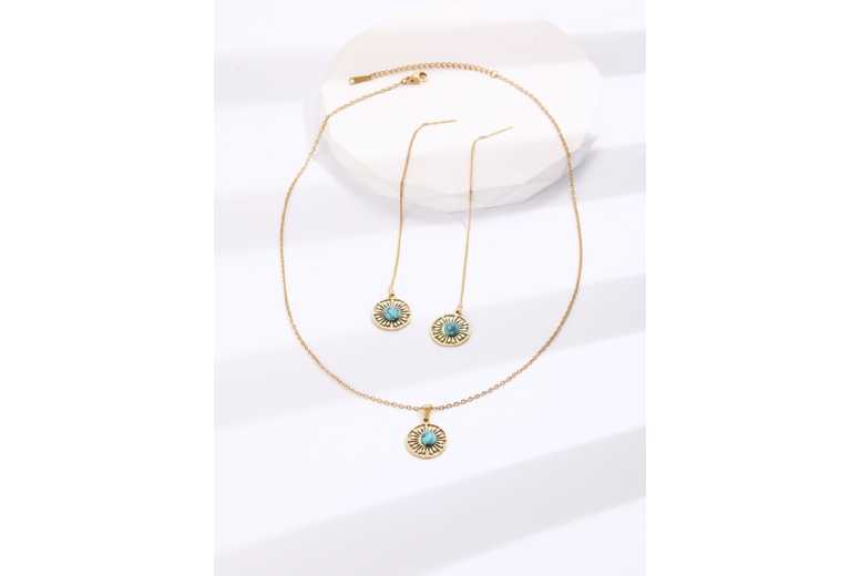 Turquoise Jewellery Set – Genuine Stone Necklace & Earrings, Gold-Tone, 2-Piece, Boho Chic | Wowcher Turquoise Jewellery Set – Genuine Stone Necklace & Earrings, Gold-Tone, 2-Piece, Boho Chic | Wowcher