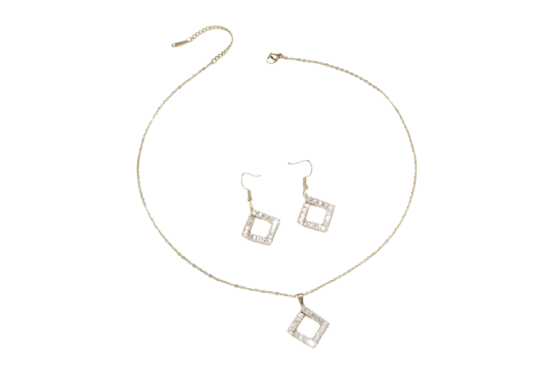 Dazzling Crystal Square Necklace & Earrings Set | Wowcher
