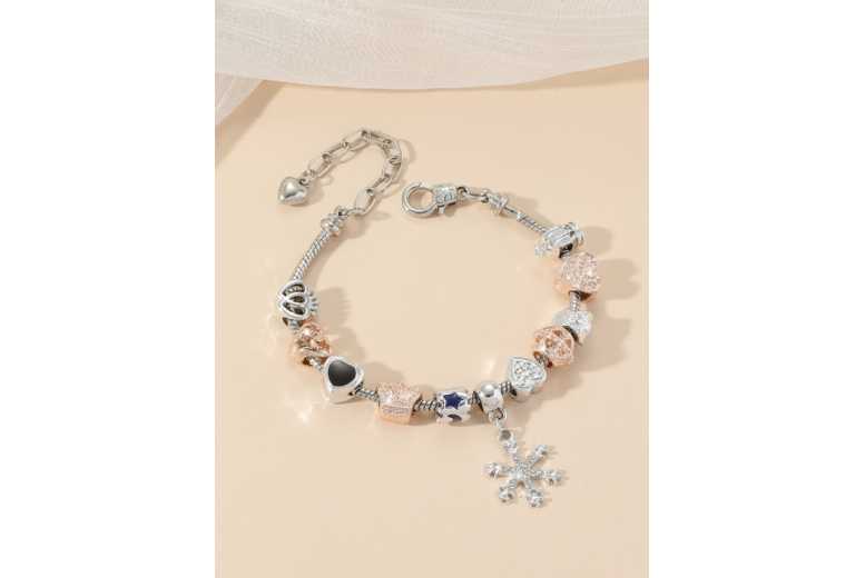 Adjustable Copper Snowflake Charm Bracelet – Silver & Rosegold Tones | Wowcher