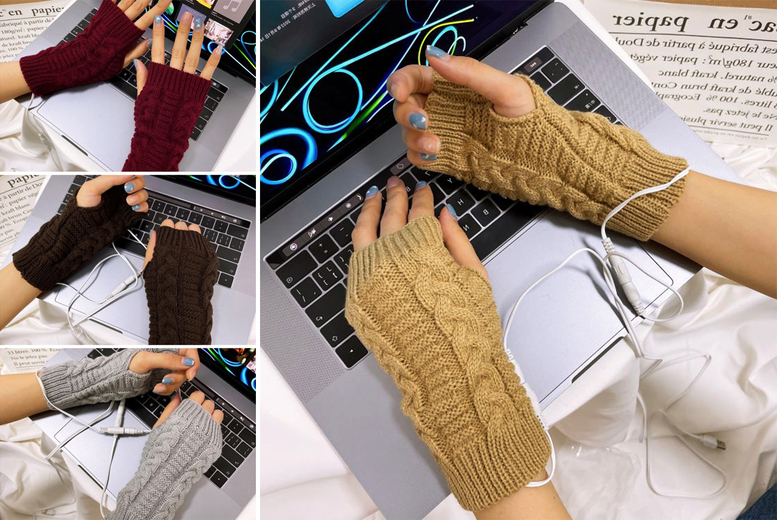 USB Heated Cable Knit Winter Gloves