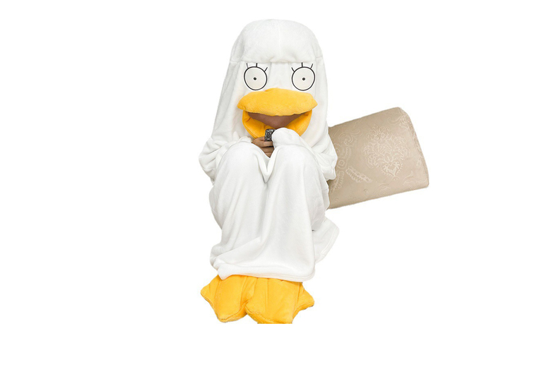 Unisex Black Unisex Lightweight Hooded Blanket & Duck Slippers Set – Cosy Summer Loungewear | Wowcher