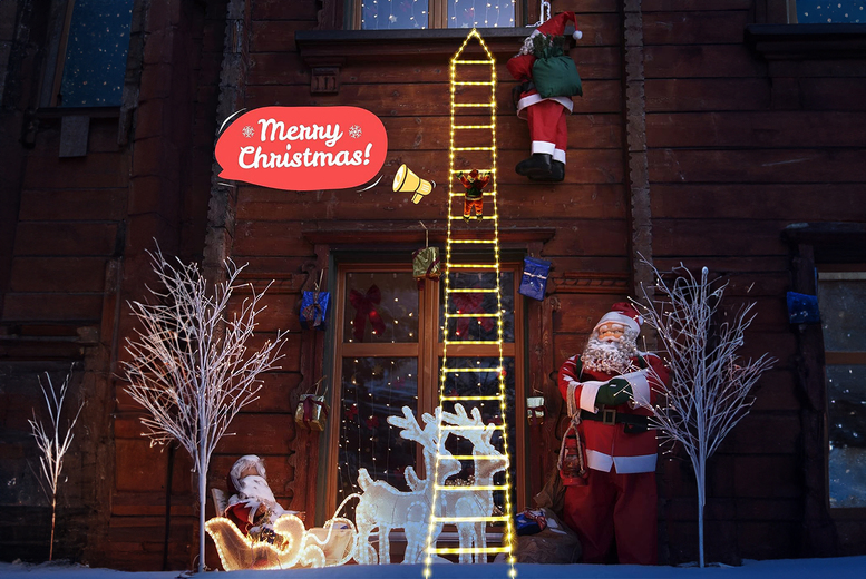 Festive Outdoor LED Santa Climbing Ladder Christmas Lights – 75cm or 300cm, Indoor/Outdoor, Multi-Mode | Wowcher