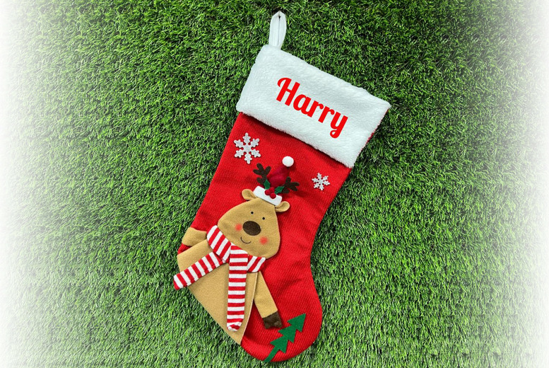 Personalised Christmas Stocking – Santa, Snowman & Reindeer – Custom Name, 47cm, Festive Hanging Decoration | Wowcher