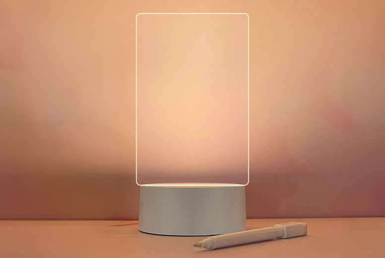LED Acrylic Note Board Table Lamp – Warm Light, USB Powered, Modern Shapes | Wowcher
