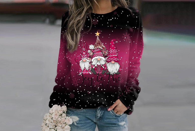 Women’s Novelty Christmas Gonk Jumper – Cosy Polyester Blend, Sizes 8-18, Funny Festive Sweatshirt | Wowcher