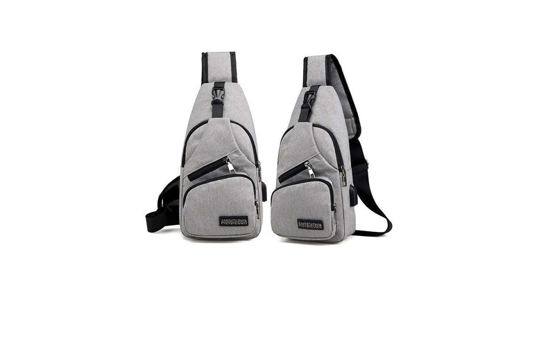 Unisex Grey USB Charging Cross Body Bag – Versatile & Durable | Wowcher