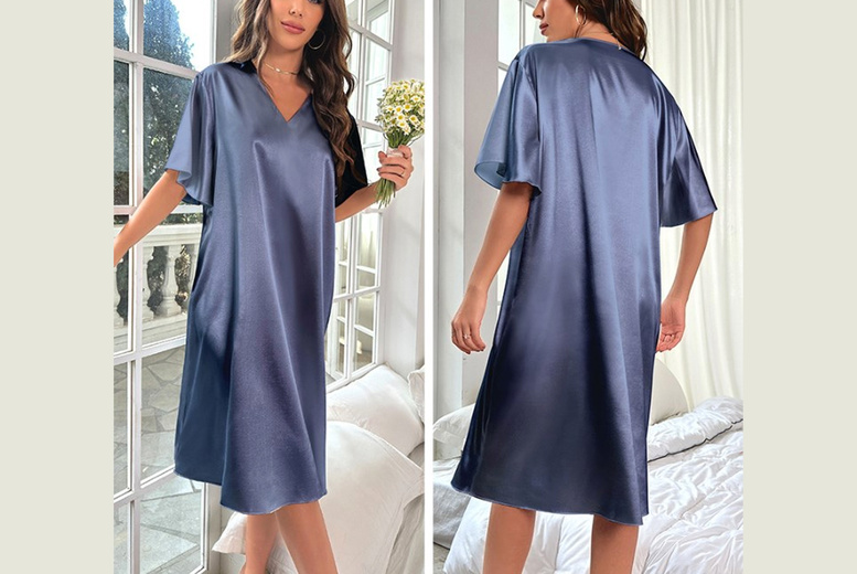 Camel Breathable Satin Faux Silk Summer Nightdress for Women – Lightweight, Versatile Loungewear in 6 Colours | Wowcher