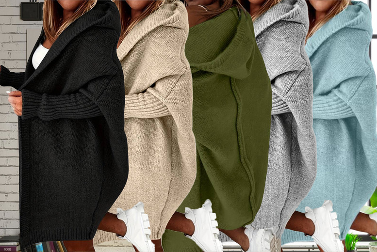 XL / WINE: A Women's Oversized Hooded Knitted Cardigan | Wowcher