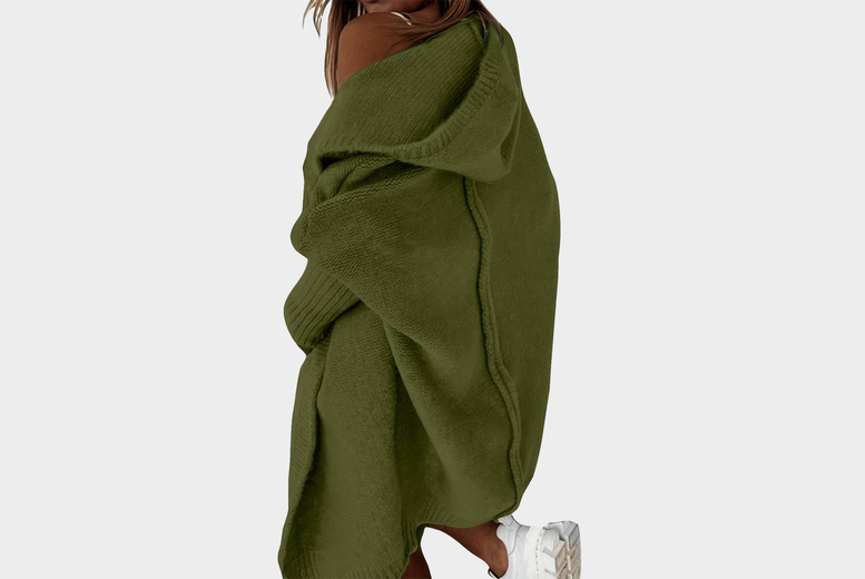 XL / KHAKI: A Women's Oversized Hooded Knitted Cardigan | Wowcher