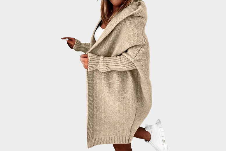 XL / BROWN: A Women's Oversized Hooded Knitted Cardigan | Wowcher