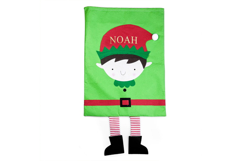 Personalised Christmas Elf Santa Sack Gift Bag – Custom Name, Festive Stocking for Kids | Wowcher
