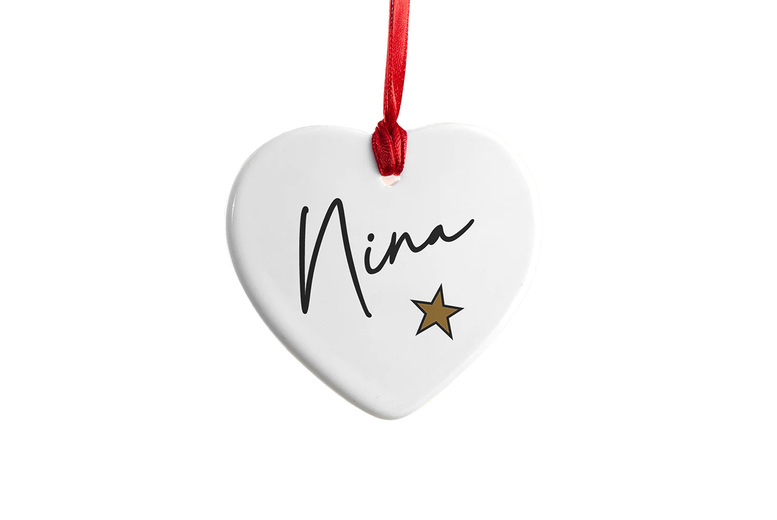 Personalised Ceramic Christmas Star Heart Tree Decoration – Custom Name Keepsake Ornament | Wowcher