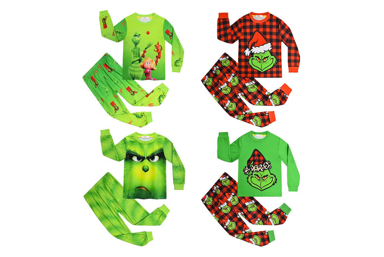 Kids Christmas Grinch Pyjamas – Soft Cotton, Festive Sleepwear, 4 Colours, 5 Sizes | Wowcher