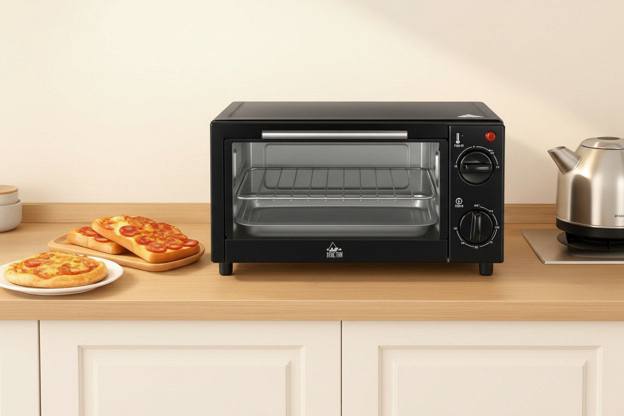 Sleek 9L Multi-Function Mini Oven - Compact Convection Toaster, Adjustable Timer, Fast Cooking | Wowcher