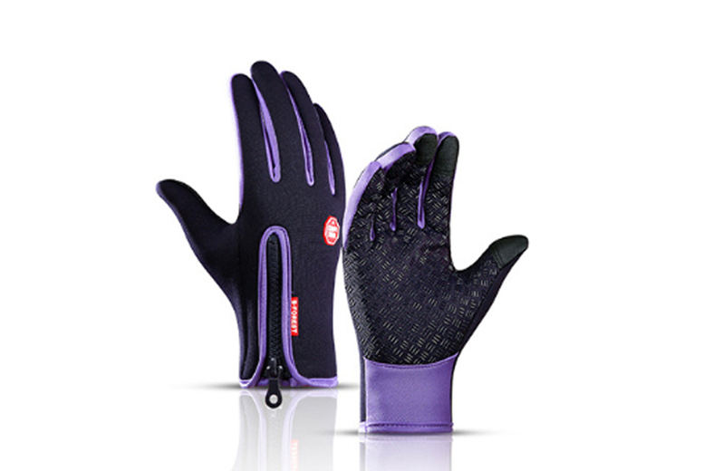 Unisex L / PURPLE: A pair of touch screen waterproof thermal gloves | Wowcher
