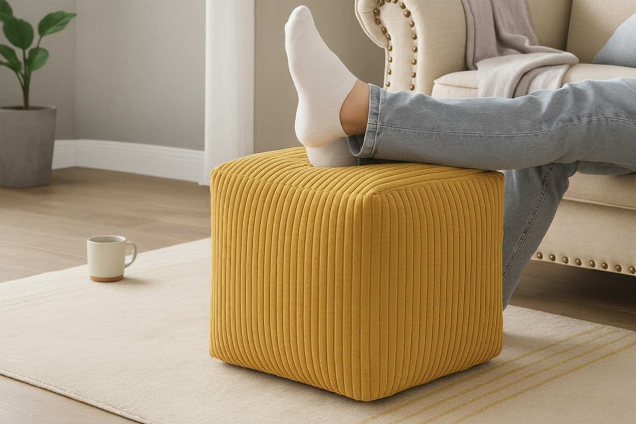 Jumbo Cord Cube Footstool – Plush Foam, Lightweight, 3 Colours | Wowcher