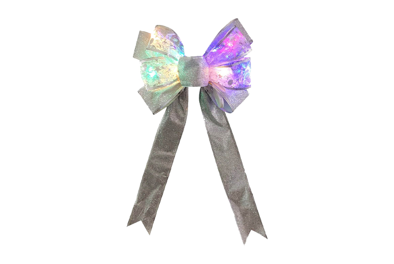 Festive LED Bow Christmas Tree Decoration – Battery-Operated, Shimmer Finish, 39cm | Wowcher